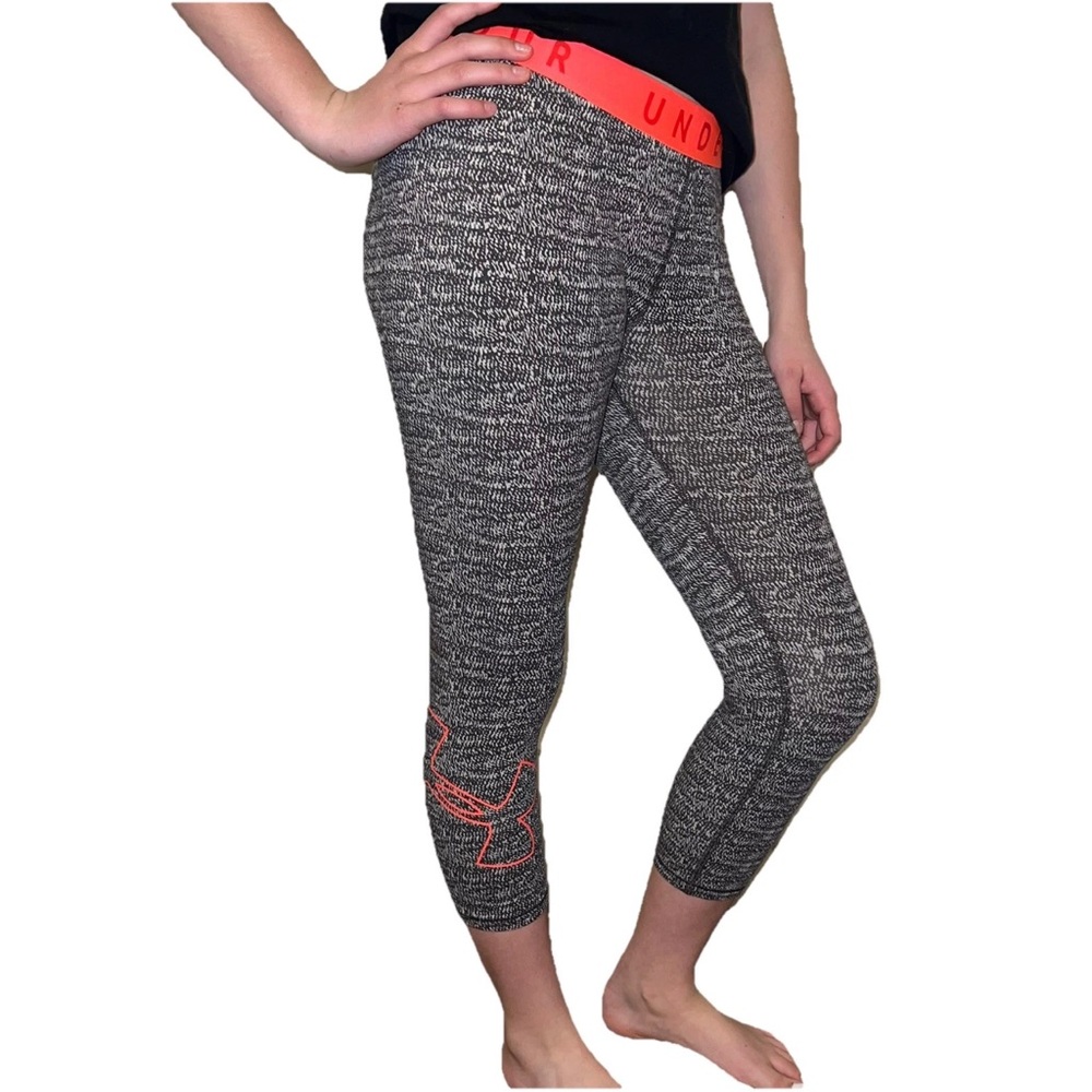 Under Armour Work Out Athletic Gray Pink Print Logo Crop Ankle Leggings Women's